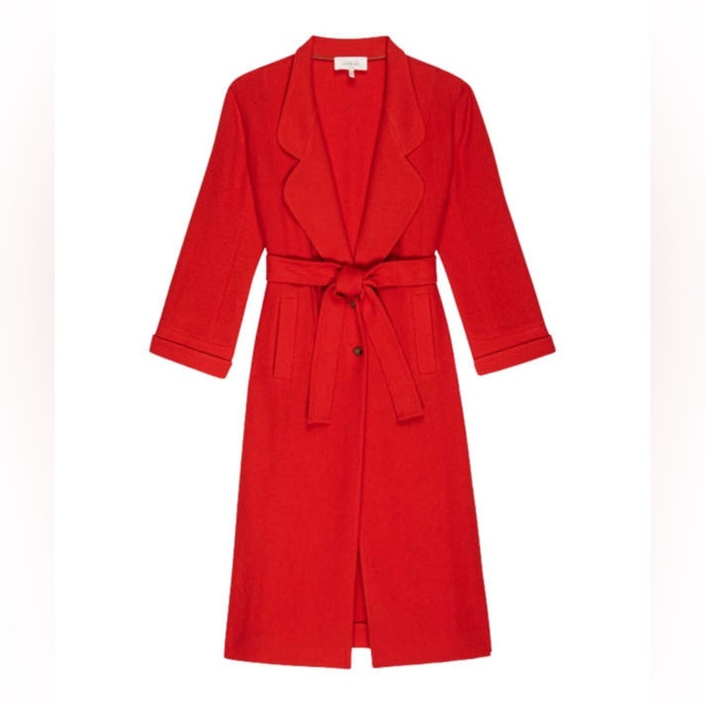 THE GREAT. Trapunto long wool hot red trench coat tie waist sz 0 XS S - Picture 4 of 13